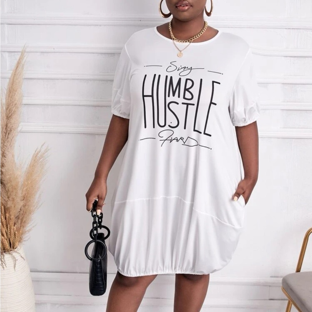 SHEIN SXY Plus Letter Graphic Lantern Sleeve Dress